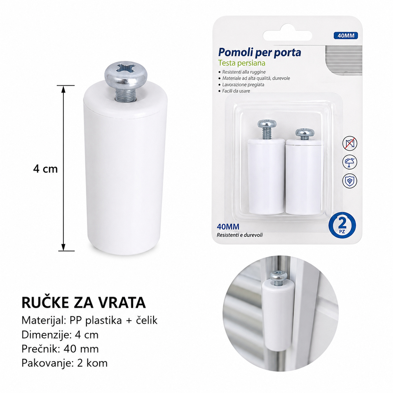 KMT 2 komada bela ručka za rolo vrata 2PCS 2208298