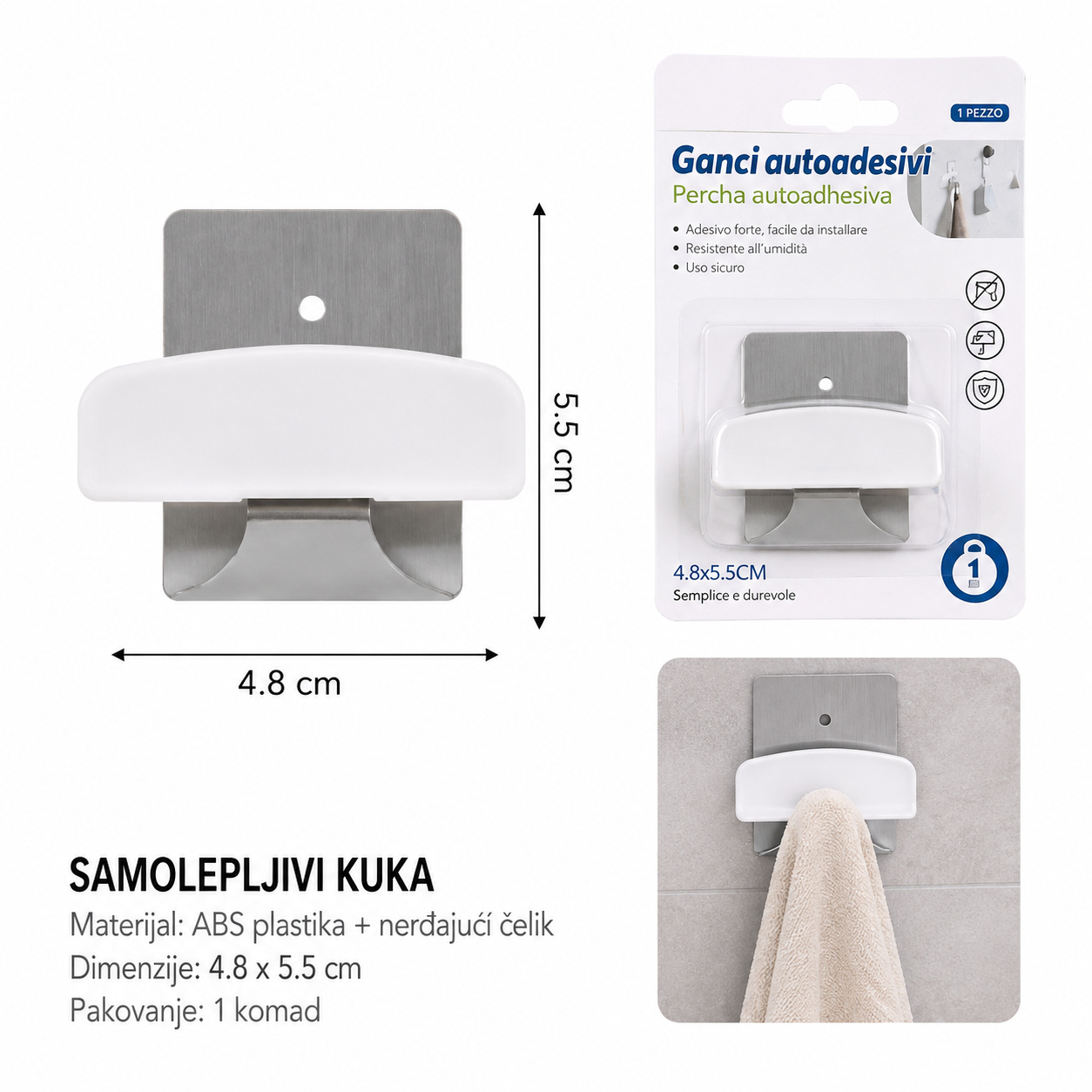 KMT 1 komad metalna i bela plastična kuka 2208307