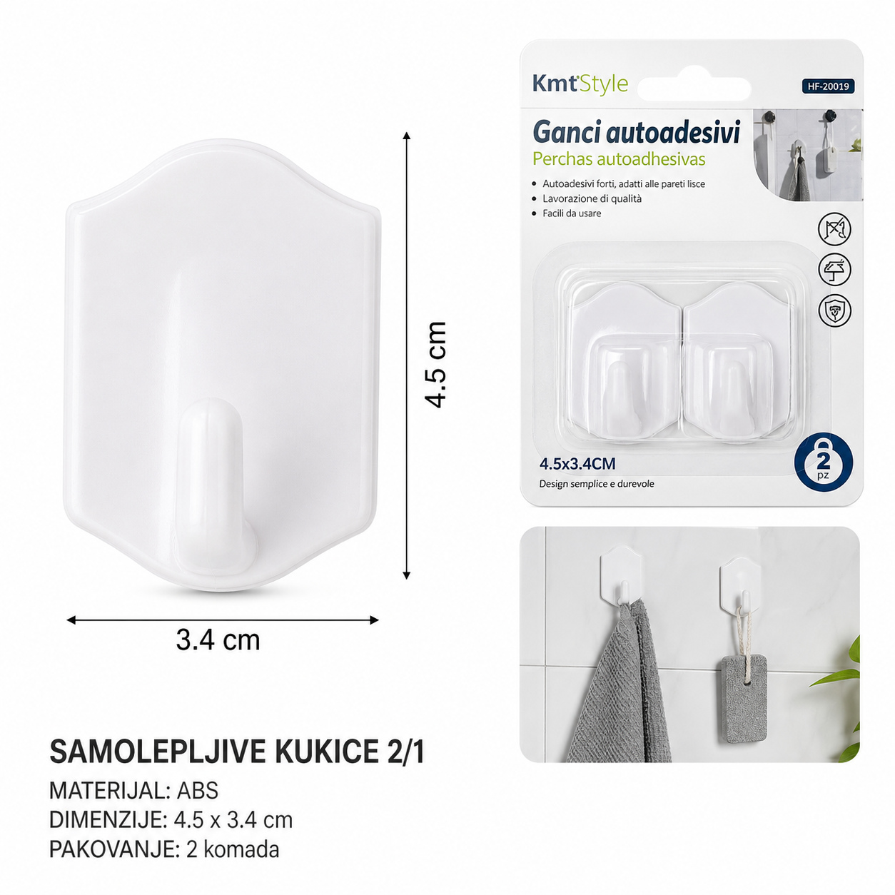 KMT 2 komada dijamantska bela kuka 2208313