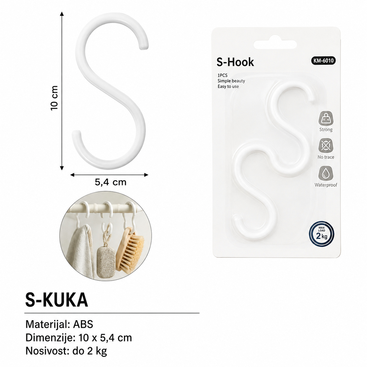 KMT 4 komada multifunkcionalnih plastičnih S kuka, mala 2208363