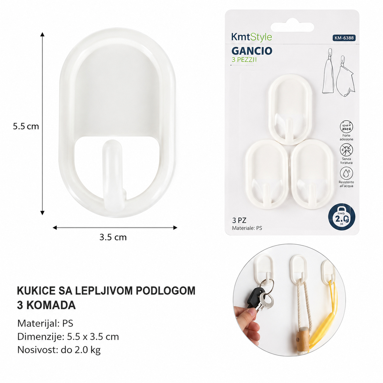 KMT Veliki pravougaoni ovalni lepljivi kuka 2208368
