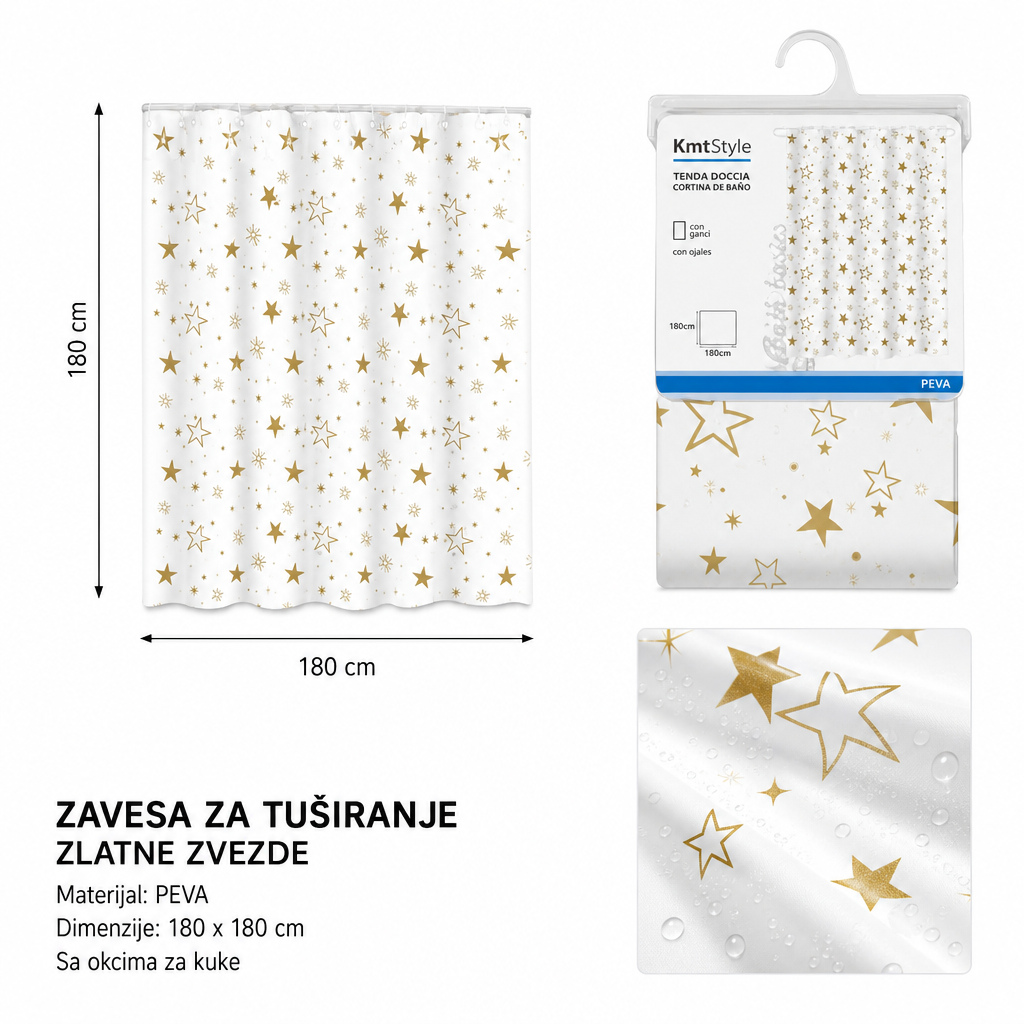 KMT EVA štampana tuš zavjesa (crno-beli list) 2208553