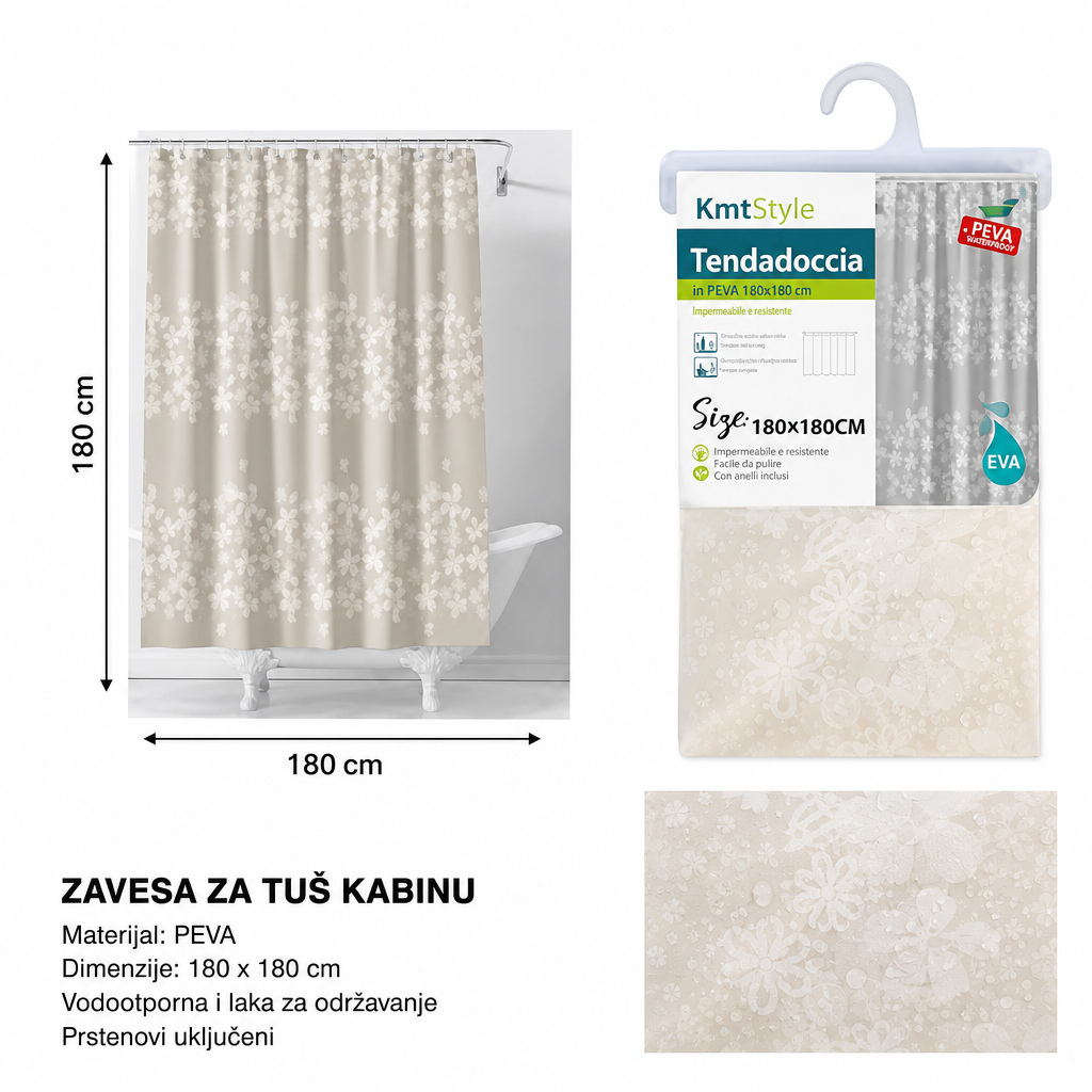 KMT EVA štampana zavesa za tuširanje (mali beli cvet) 2208557