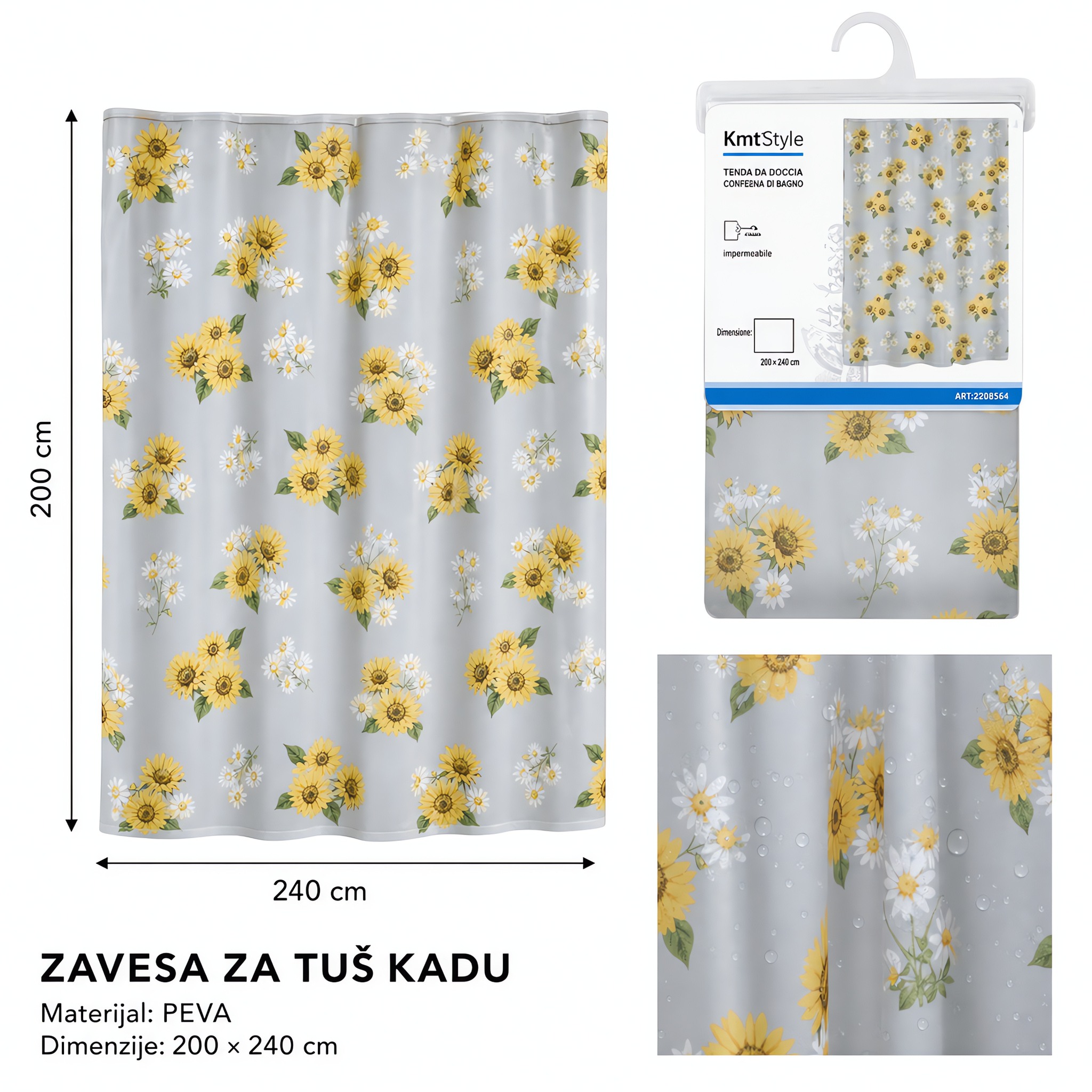 KMT EVA štampana zavesa za tuš (mali suncokret) 2208564