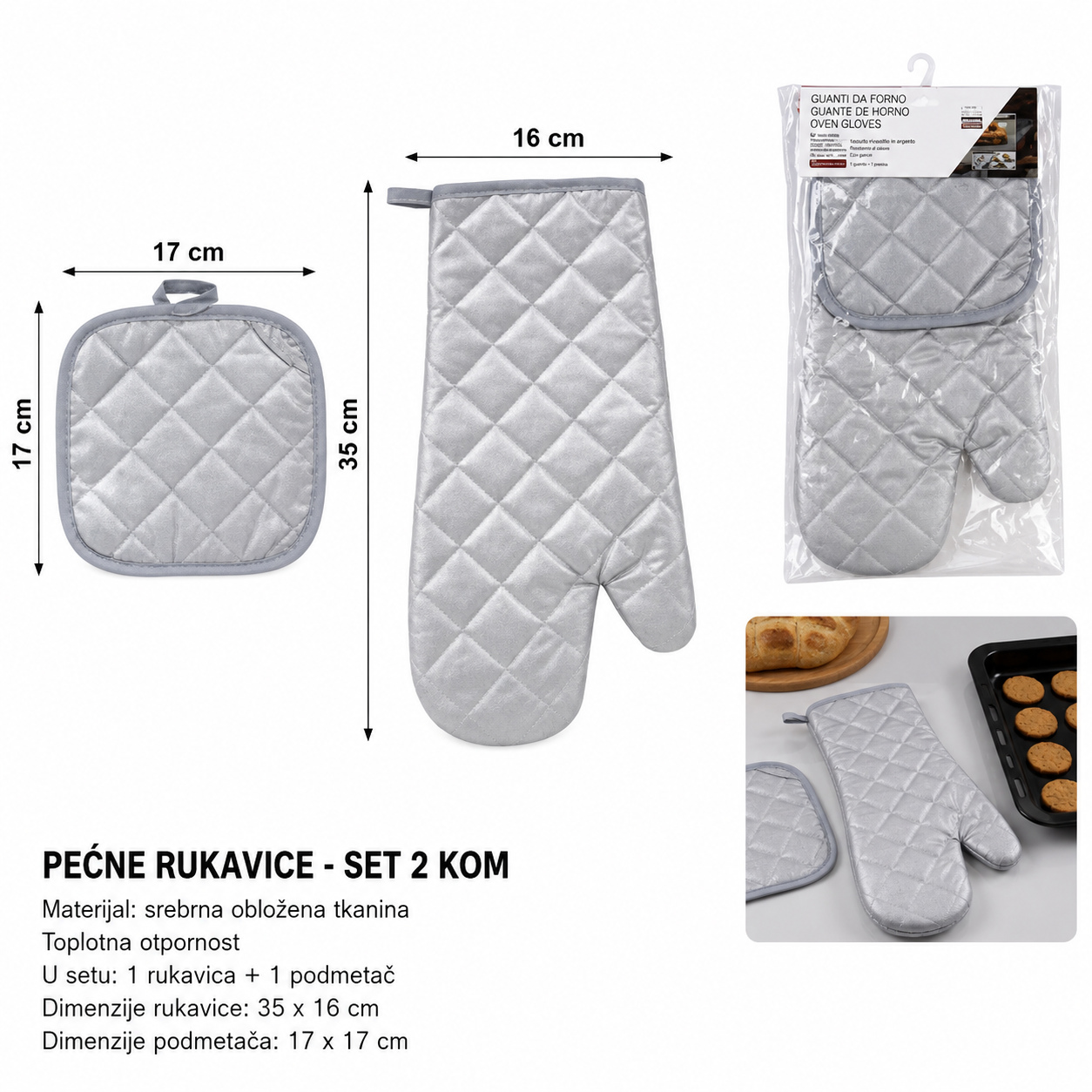 KMT Srebrne produžene rukavice za mikrotalasnu pećnicu + podmetač 2208630