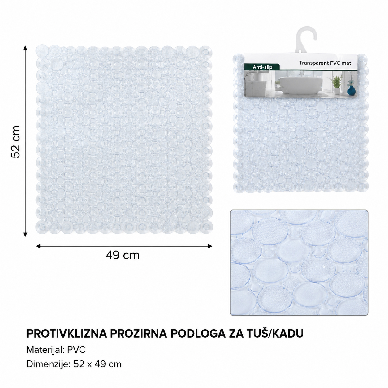 KMT Prozirna bela prostirka za kadu sa tačkama 2208809