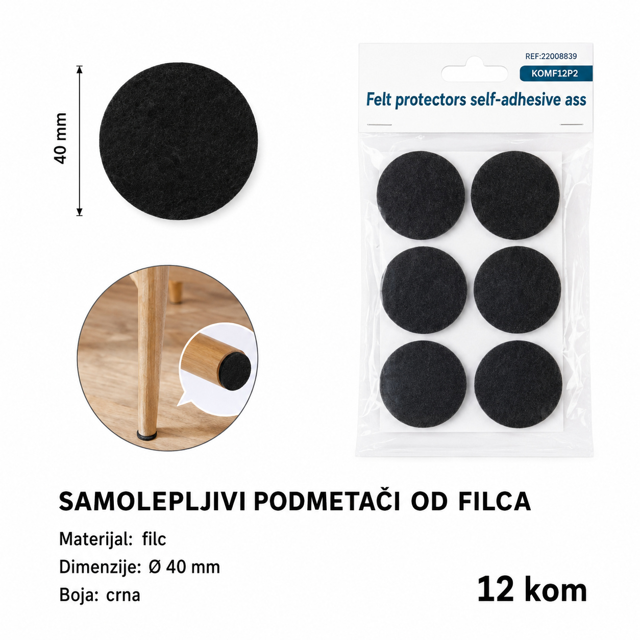 KMT Okrugli filcasti jastučić (crni) 2208839