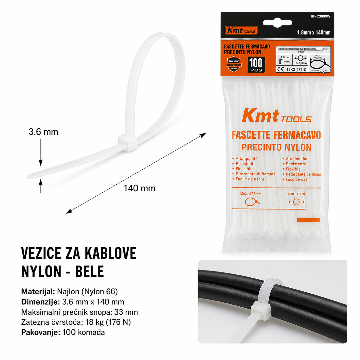 KMT Bela najlonska kravata 2308969