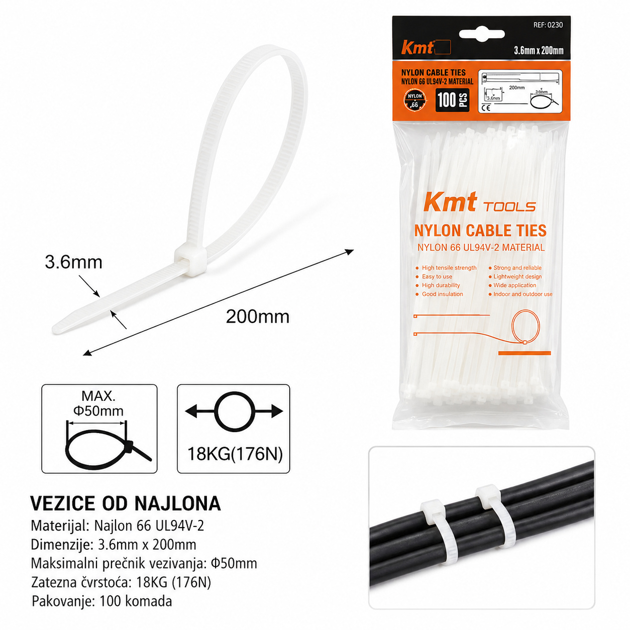 KMT Bela najlonska kravata 2308971