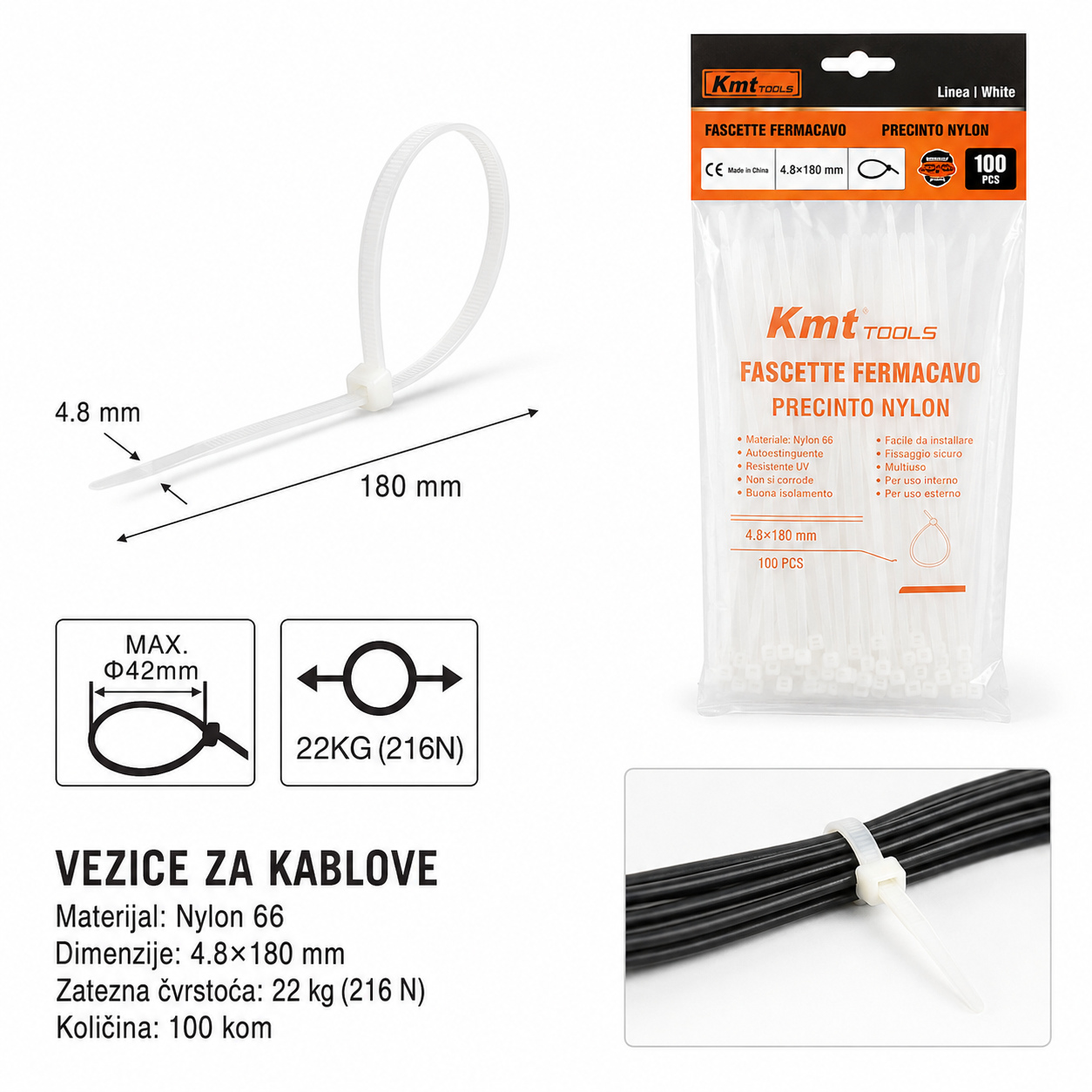 KMT Bela najlonska kravata 2308972