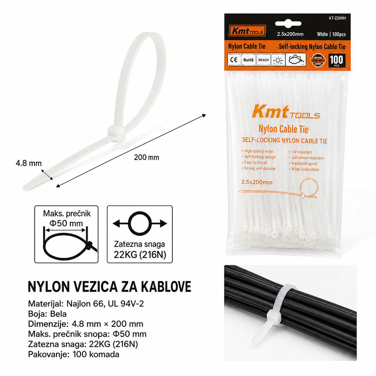 KMT Bela najlonska kravata 2308973