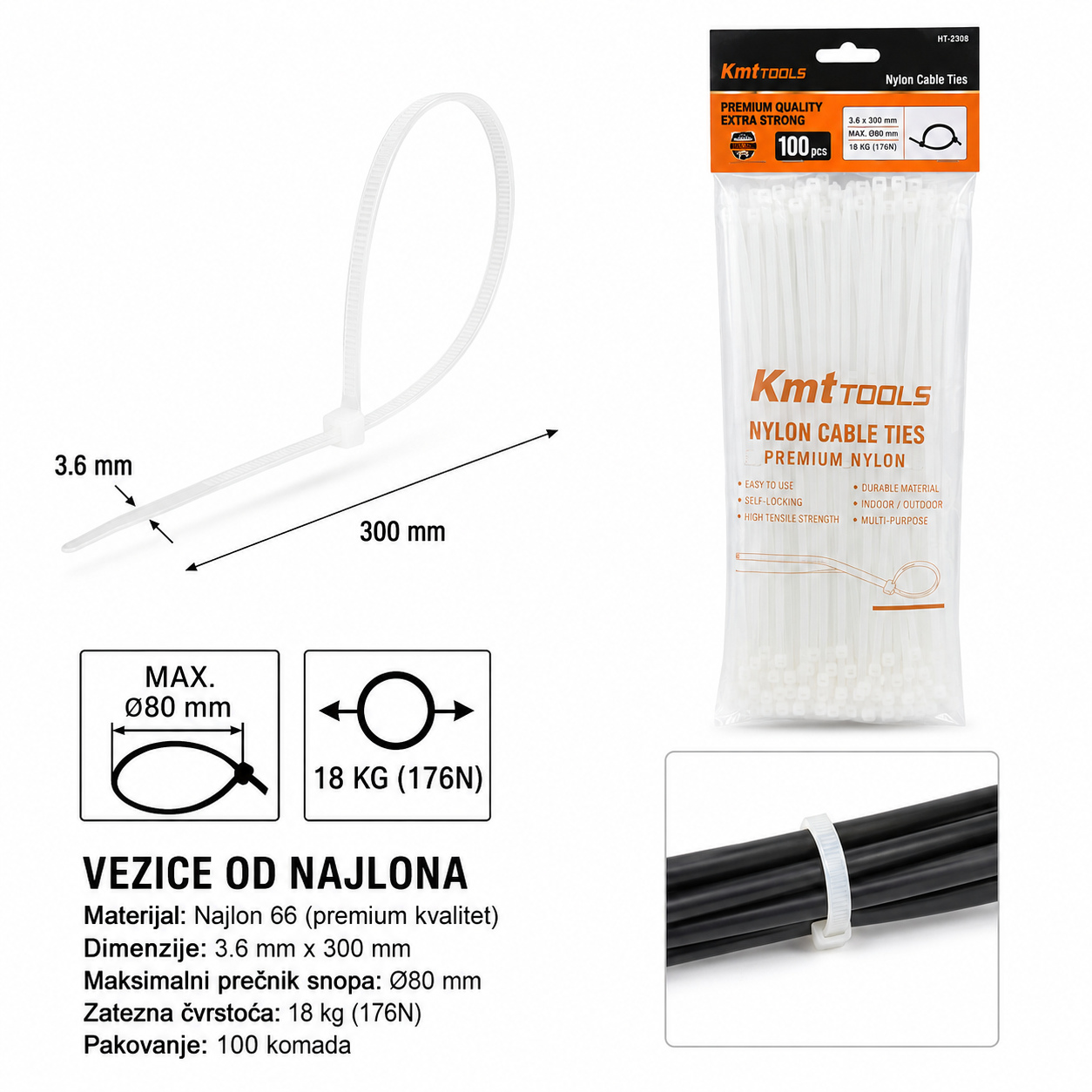 KMT Bela najlonska kravata 2308976