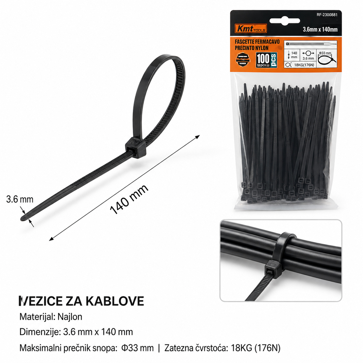 KMT Crna najlonska kravata 2308981
