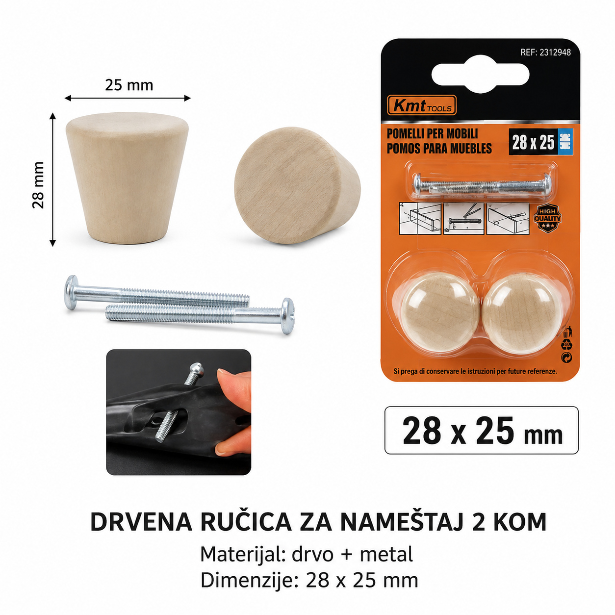 KMT Ručka u obliku trube, prirodno drvo 2312948