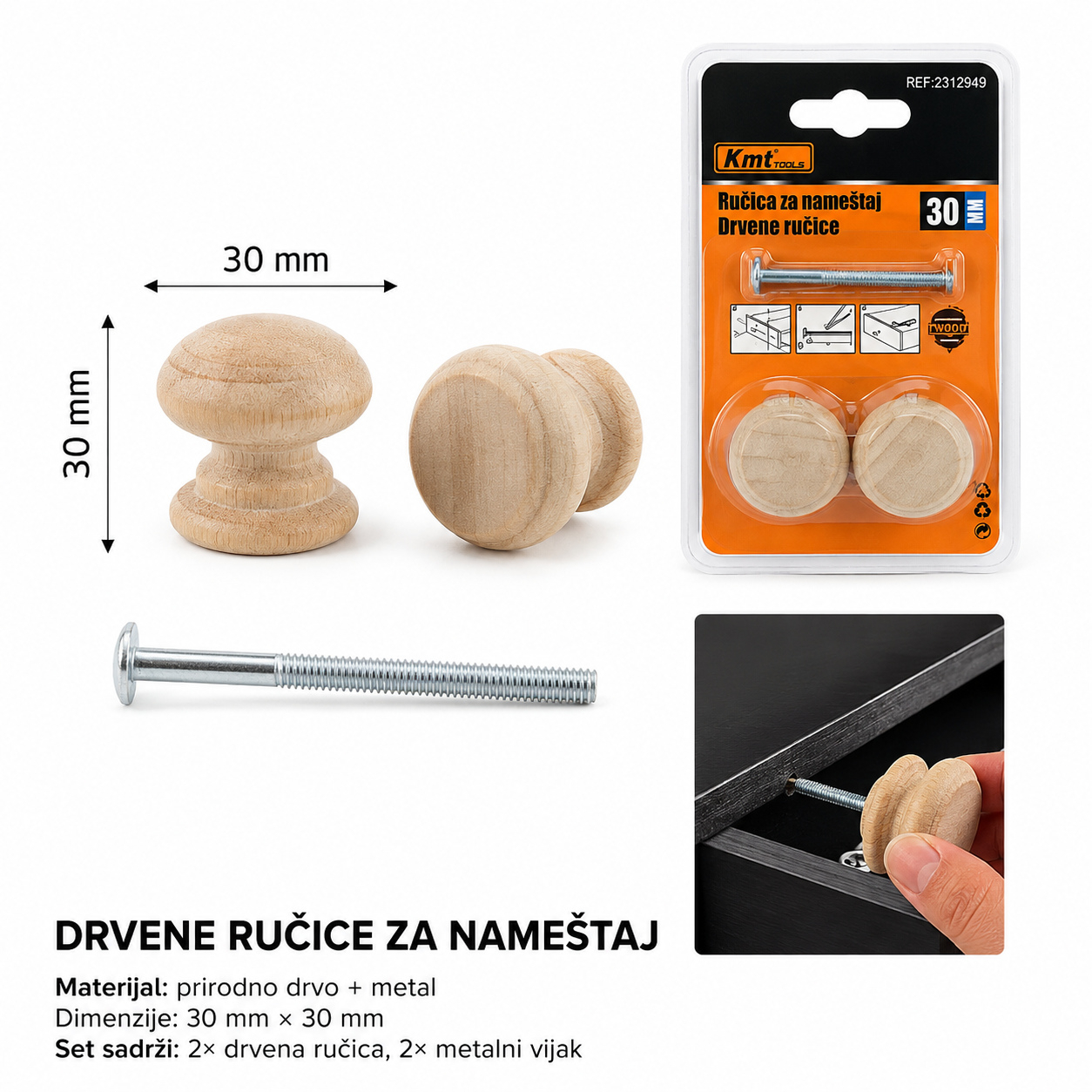 KMT Dvostruka ručka, prirodna boja drveta 2312949