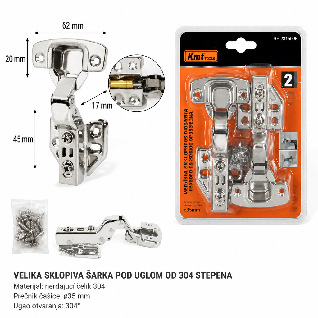 KMT 304 nerđajući hidraulični šarkica veliki ugao 2315095