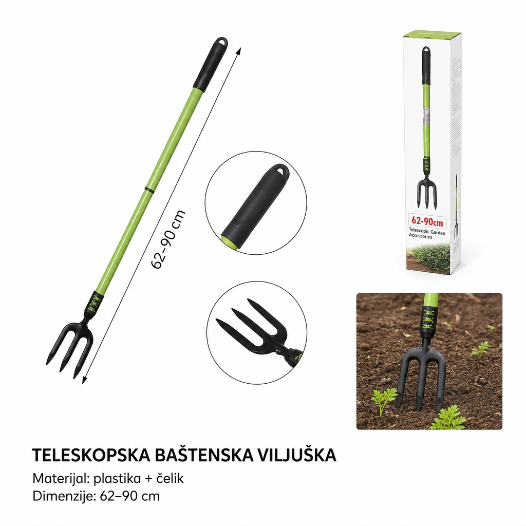 KMT Plastična teleskopska duga ručka sa tri zupca 2382124