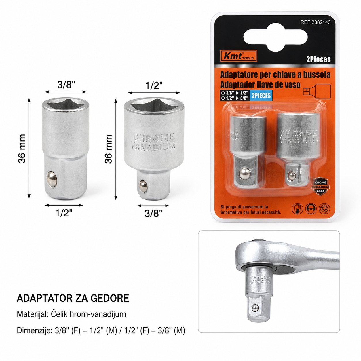 KMT 2 komada adaptera 1/2" -3/8"&3/8" -1/2" 2382143