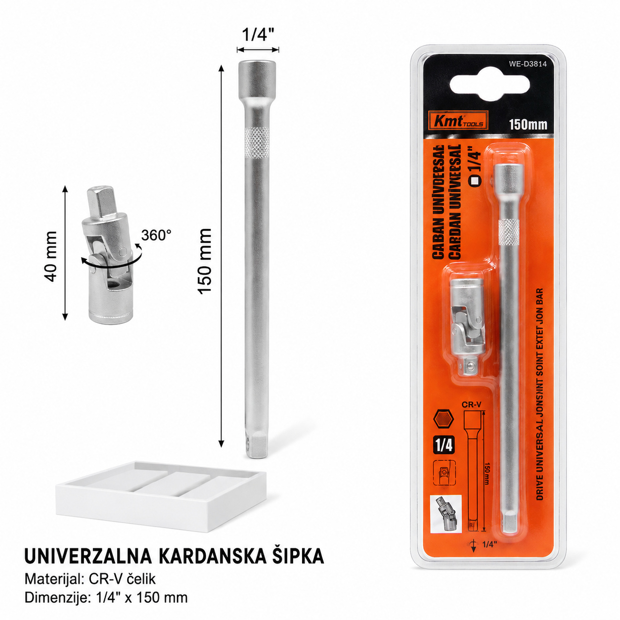 KMT 1/4" adapter za alat sa univerzalnim zglobom 2382144
