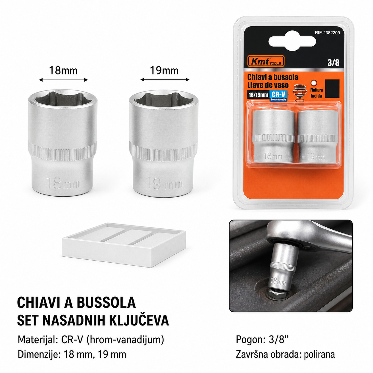 KMT 3/8 kratka čaura 2382209