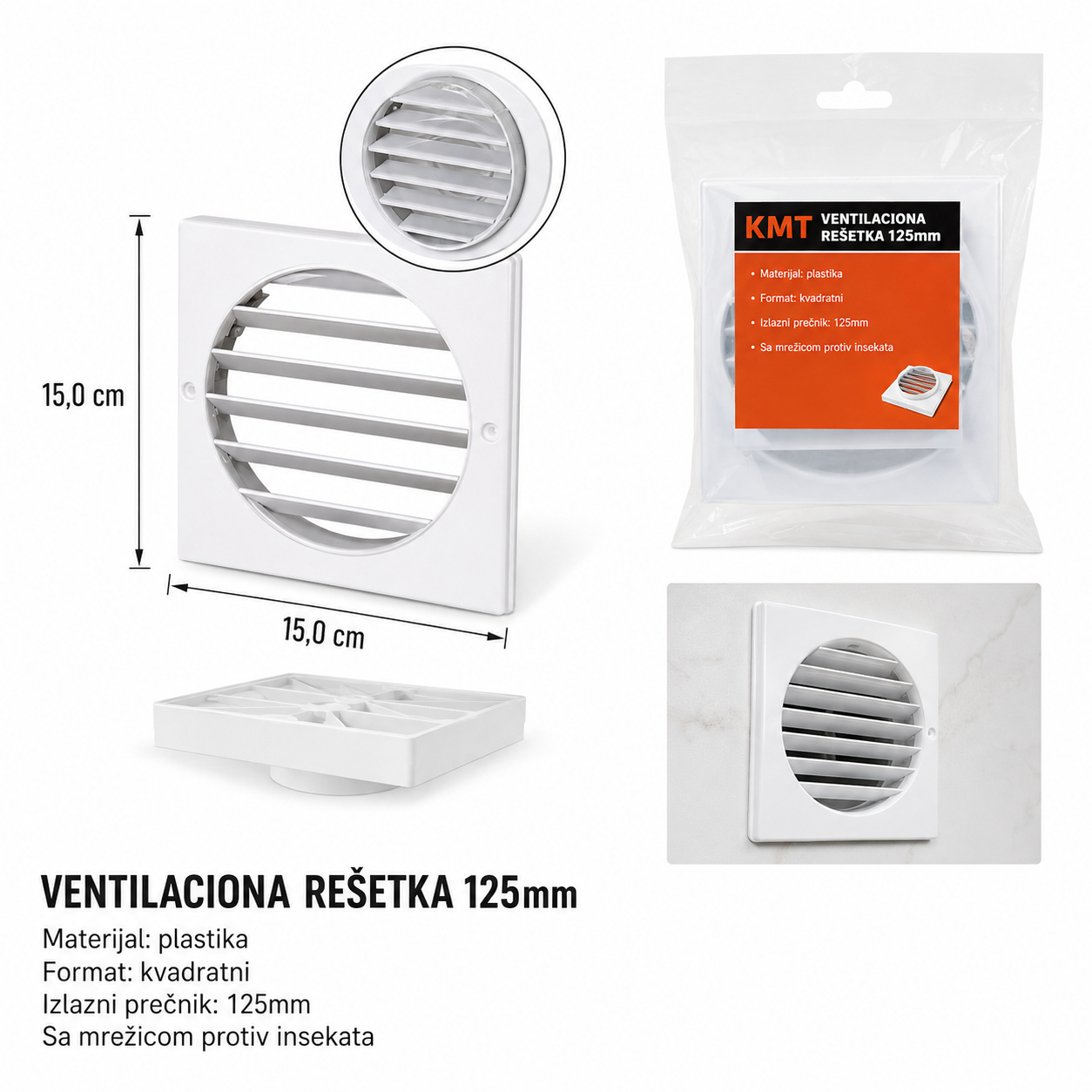 KMT Plastična kvadratna ventilaciona rešetka 2385637