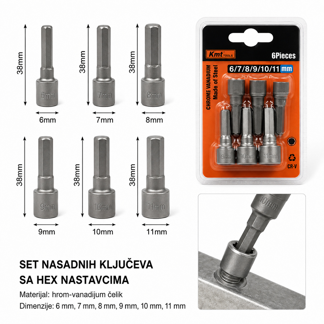 KMT Snažna urezana nasadna glava sa magnetom 2385687