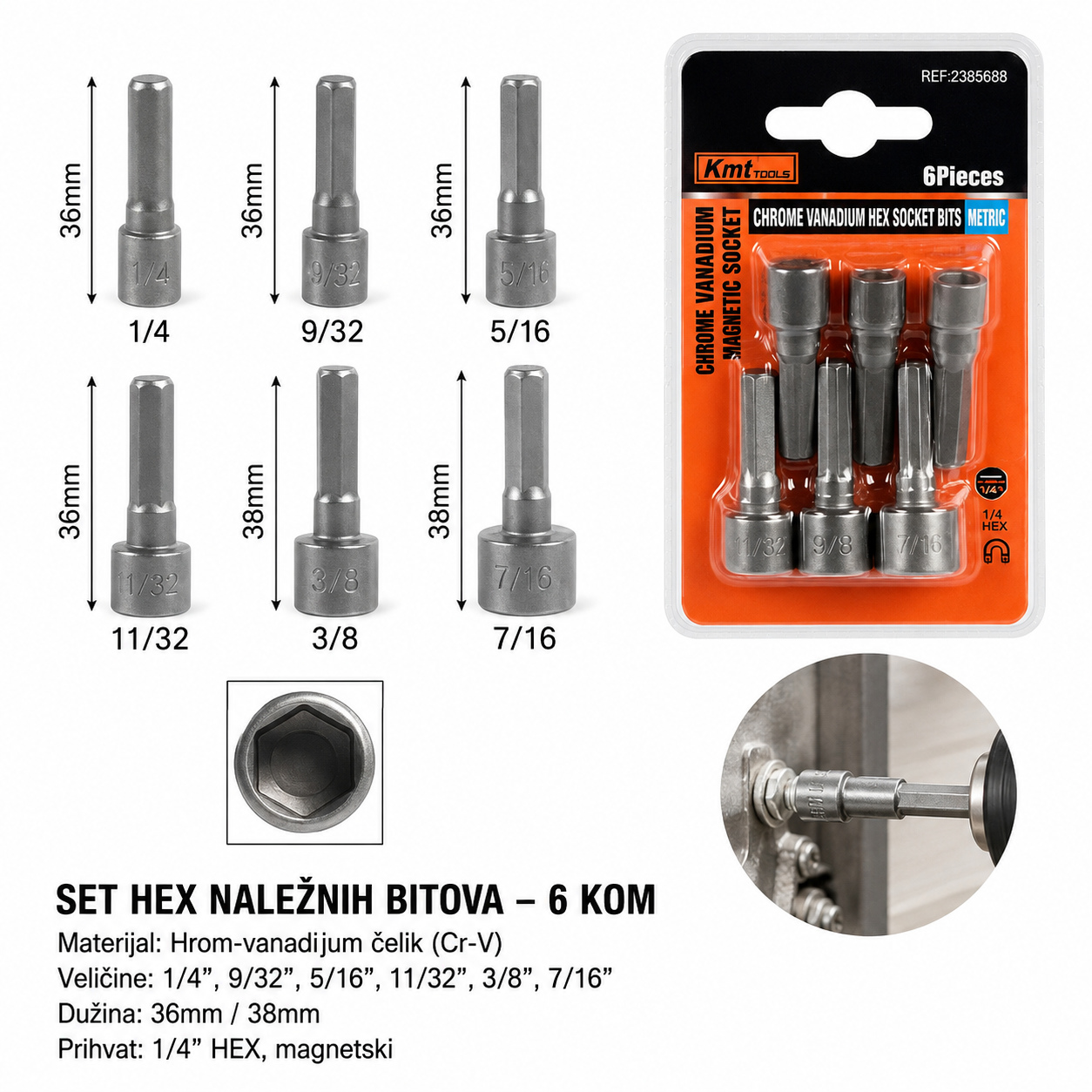 KMT Snažna urezana nasadna glava sa magnetom 2385688