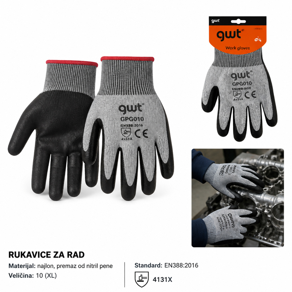 KMT Nivo 5 crne PU rukavice otporne na sečenje 2385809