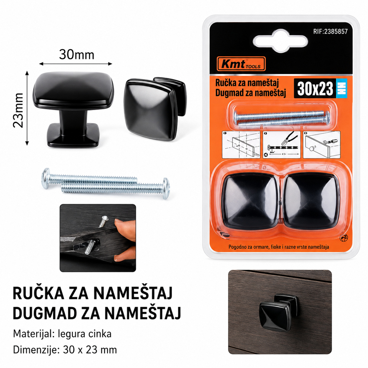 KMT Kvadratna ručka od aluminijumske legure crna 2385857