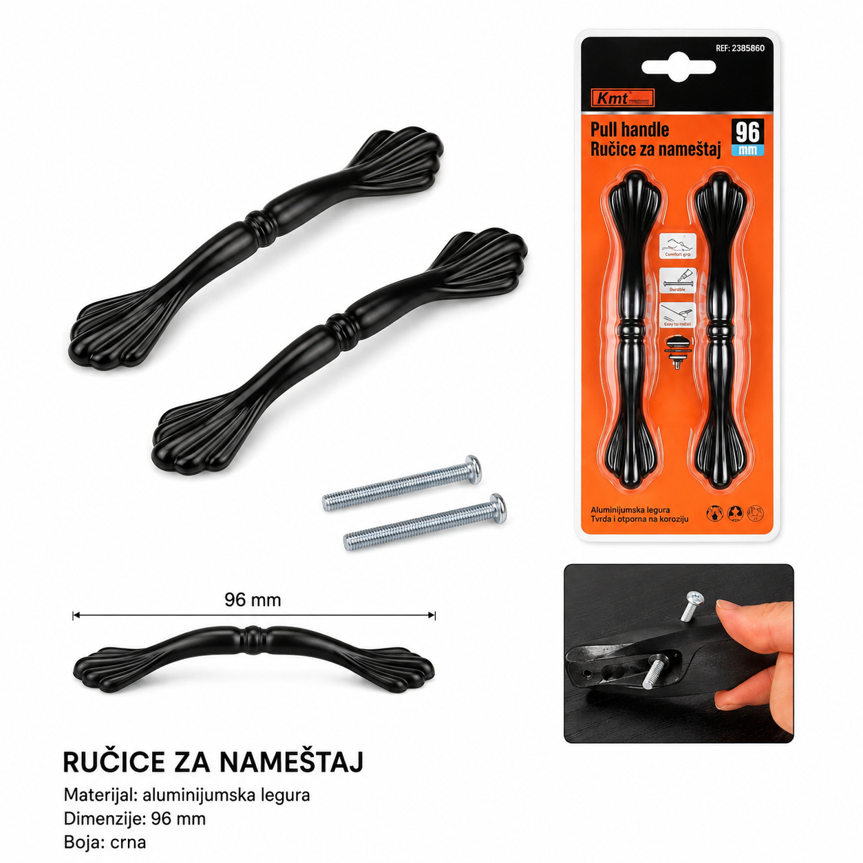 KMT Zakrivljena ručka od aluminijumske legure crna 2385860