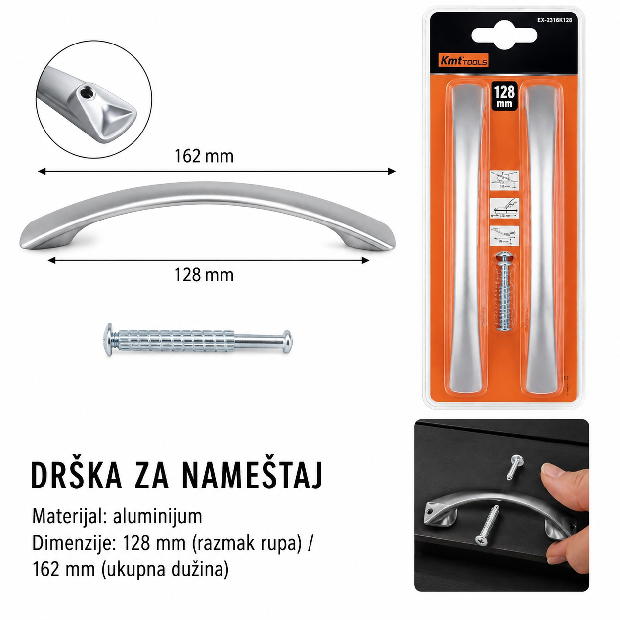 KMT Aluminijumska ručka sa hromiranim peskom 2385876
