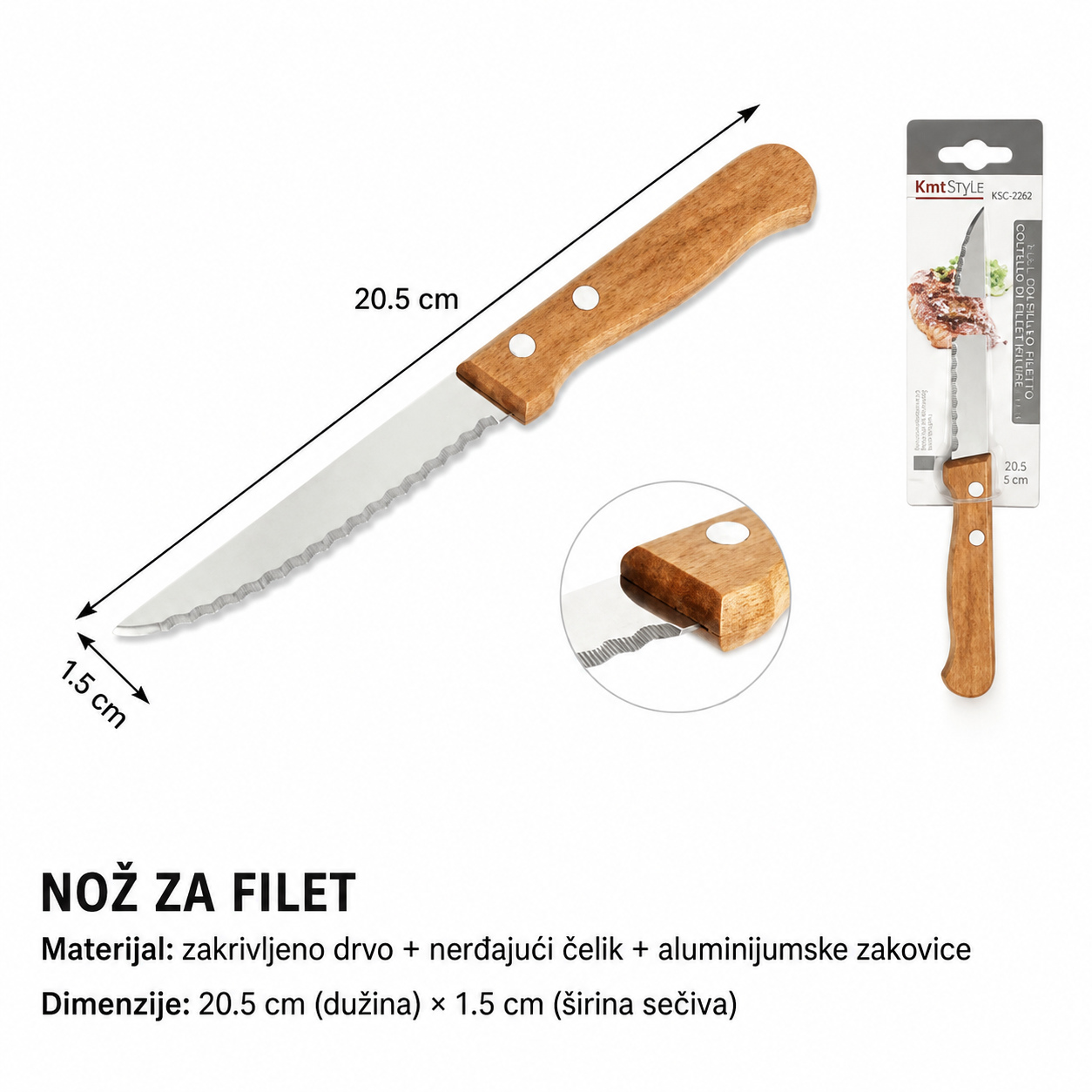 KMT Nož za biftek sa drvenom drškom 2406052