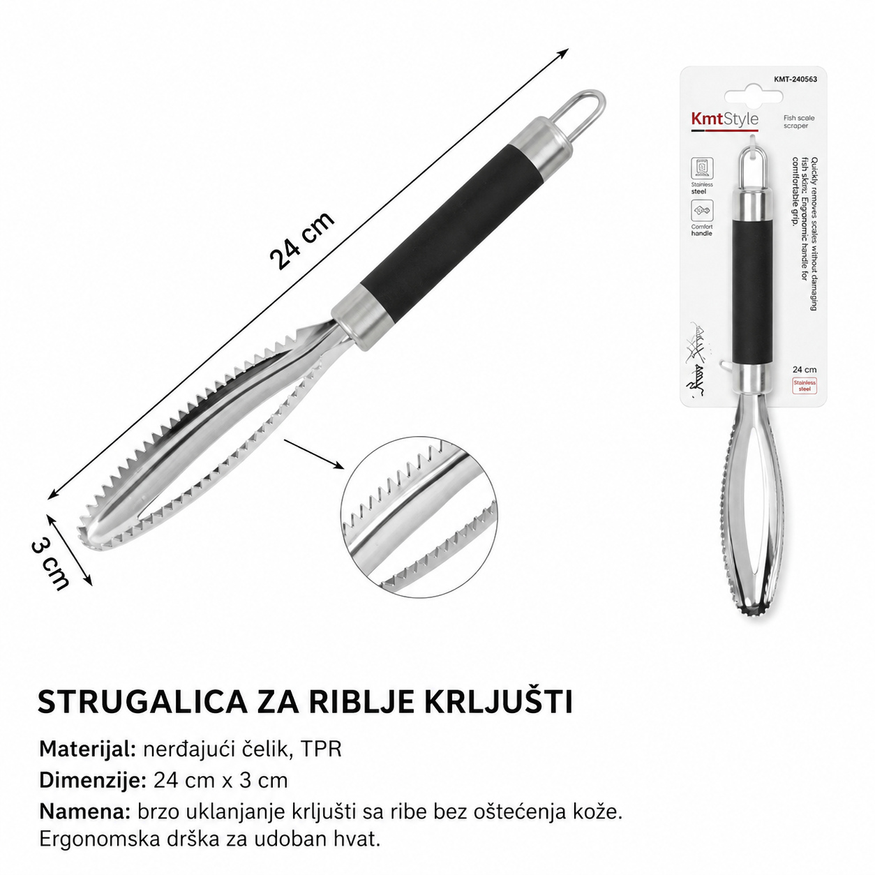 KMT Šuplja renda za riblje krljušti sa crnom ručkom 2406563