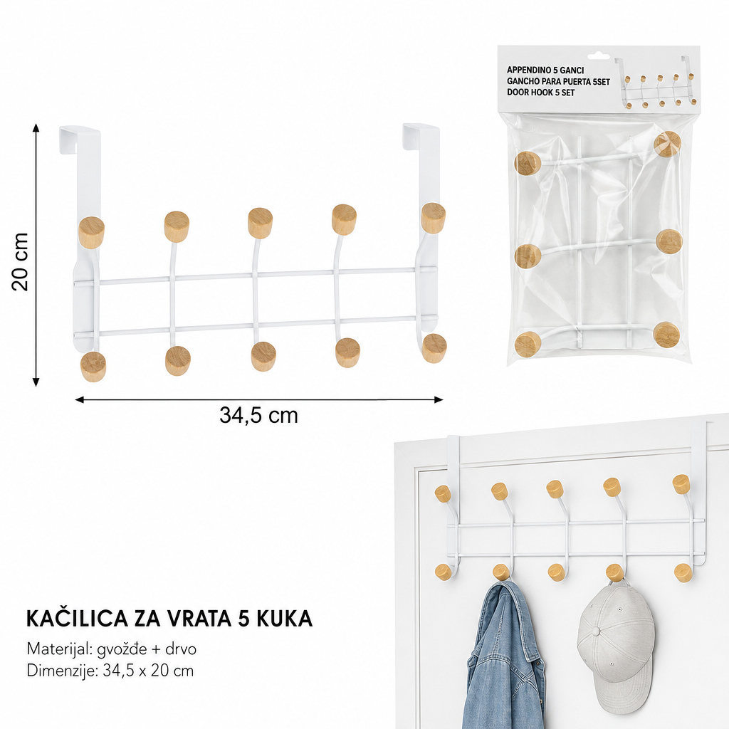 KMT Drvene perle 5 kuka vrata kuka mat bela 2406818