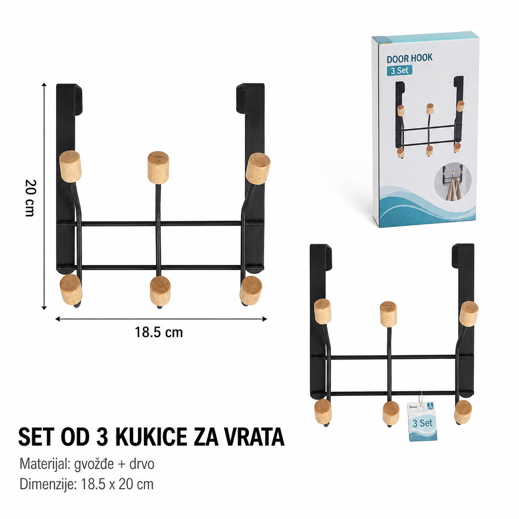 KMT Drveni kuglice (3 kuka) vrata kuka, mat crna 2406819