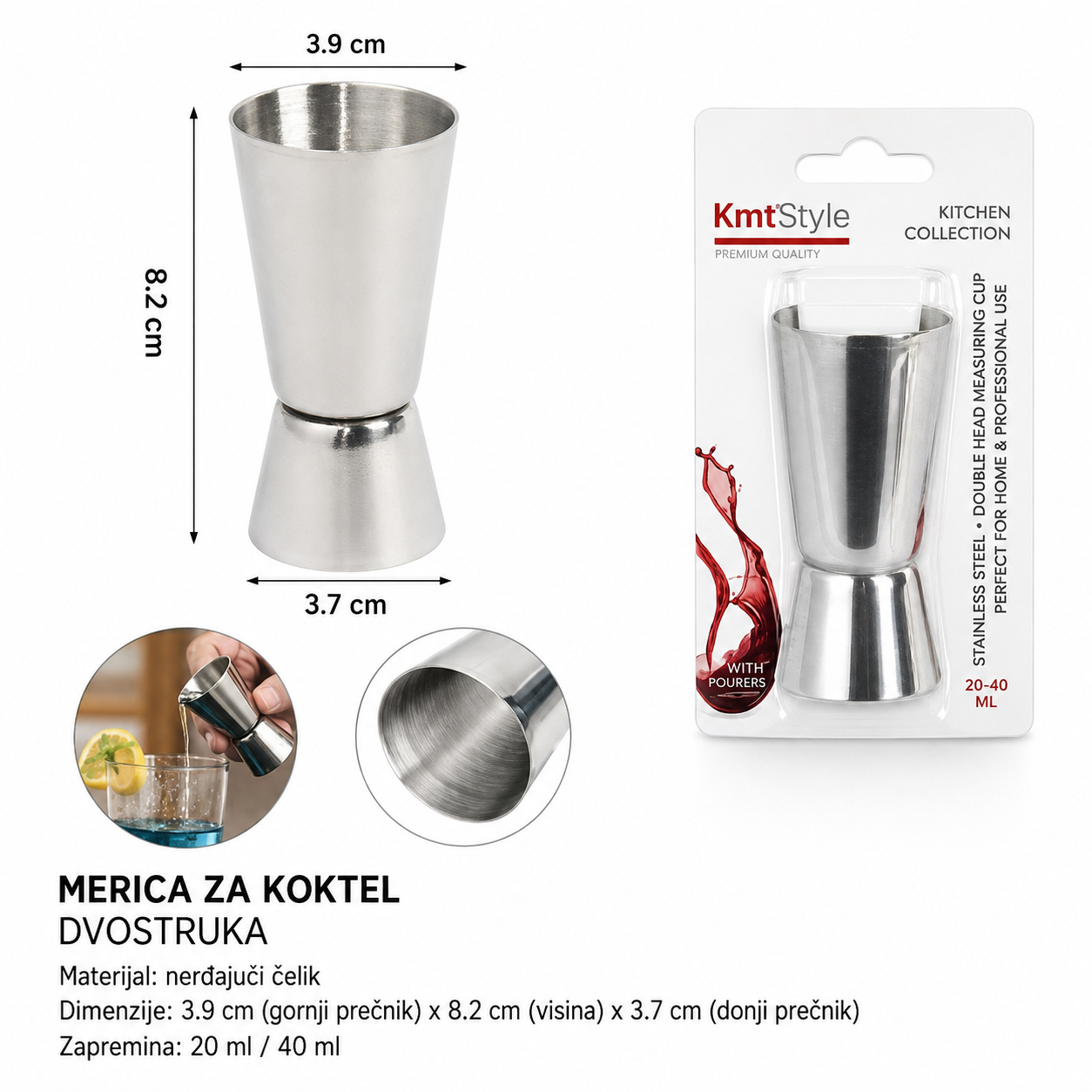 KMT Dvoglava merna čaša od nerđajućeg čelika 2407790