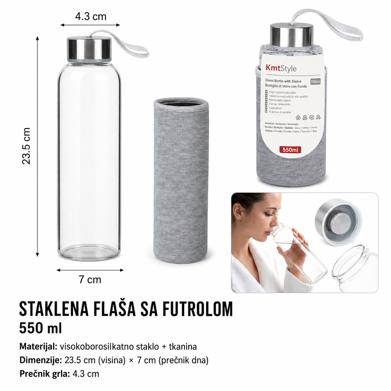 KMT Staklena šolja prekrivena sivom tkaninom 2407981
