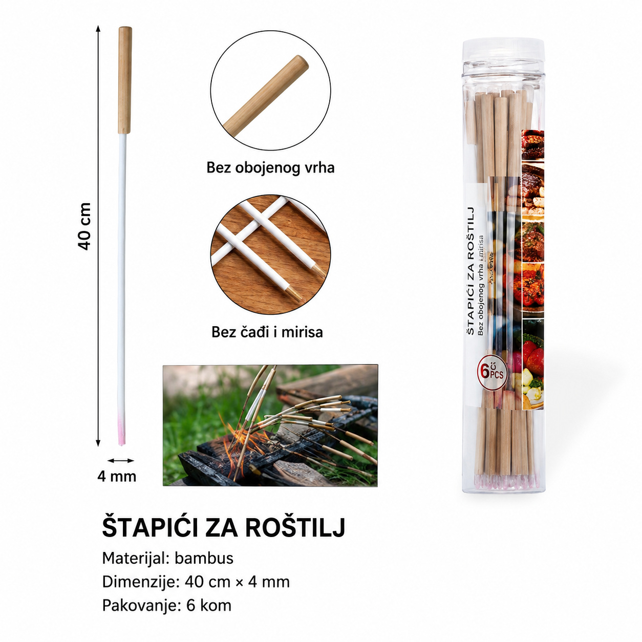 KMT Roštilj ražnjići sa drvenom ručkom ravni 2408047