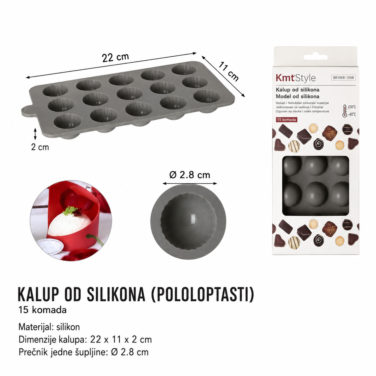 KMT Čokoladni silikonski kalup (polukružni) 2416096