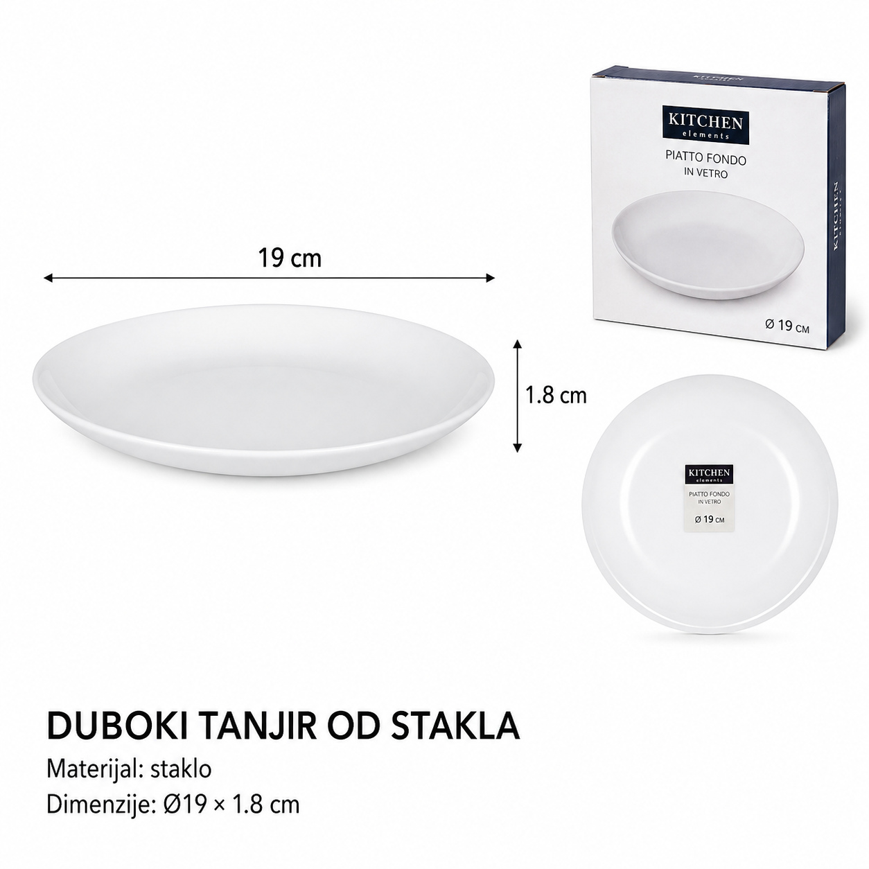 KMT Stakleni plitki tanjir sa ravnim ivicama 2419895