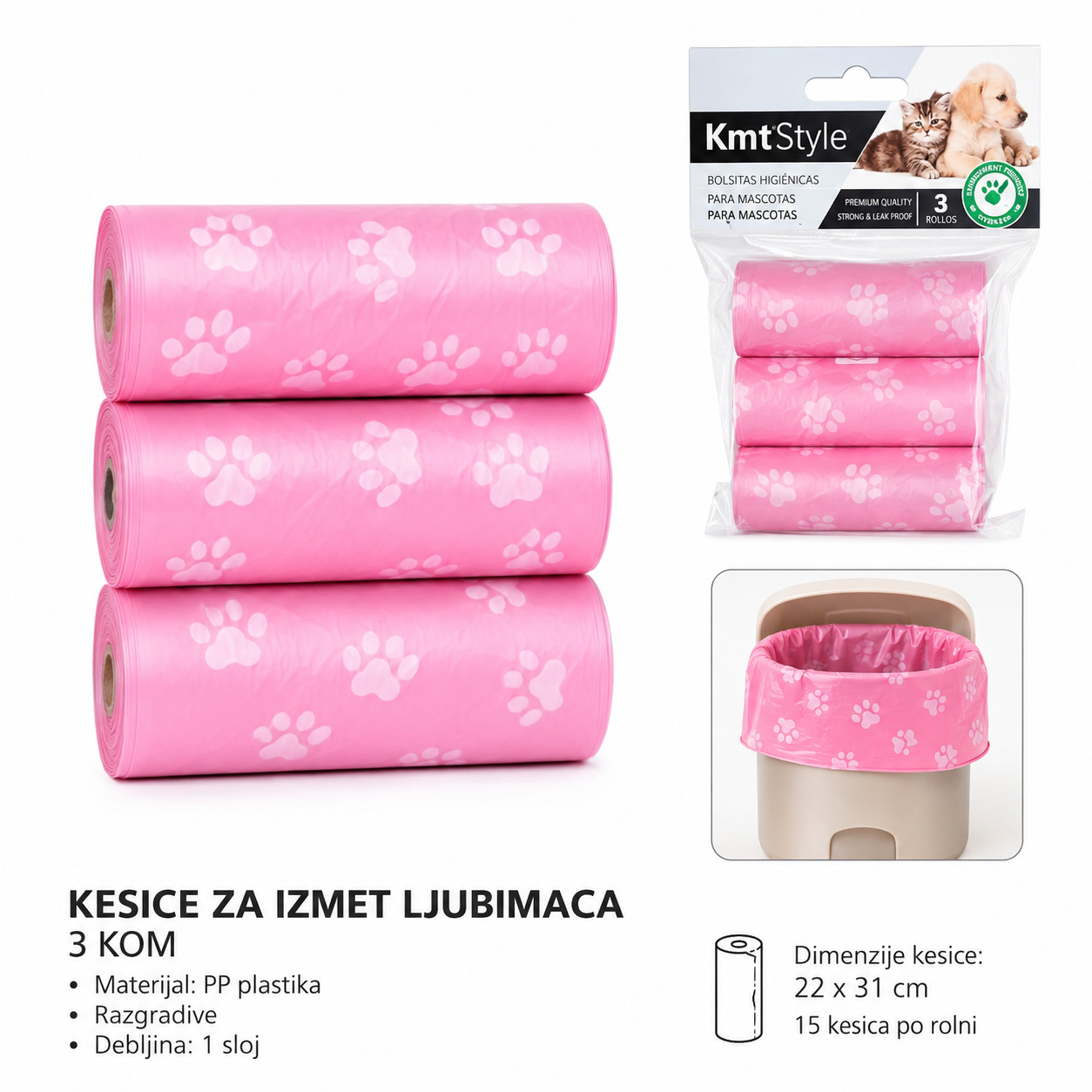 KMT Vreće za otpad za kućne ljubimce sa štampom (otisci šapa) 2703192