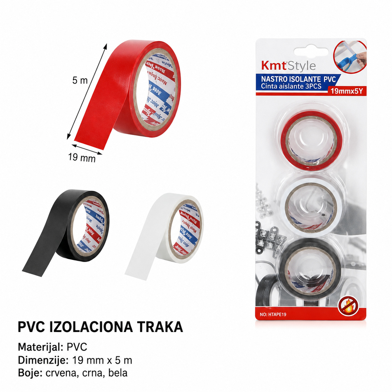 KMT Izolacioni električni lepak (belo+crveno+plavo) 2708170