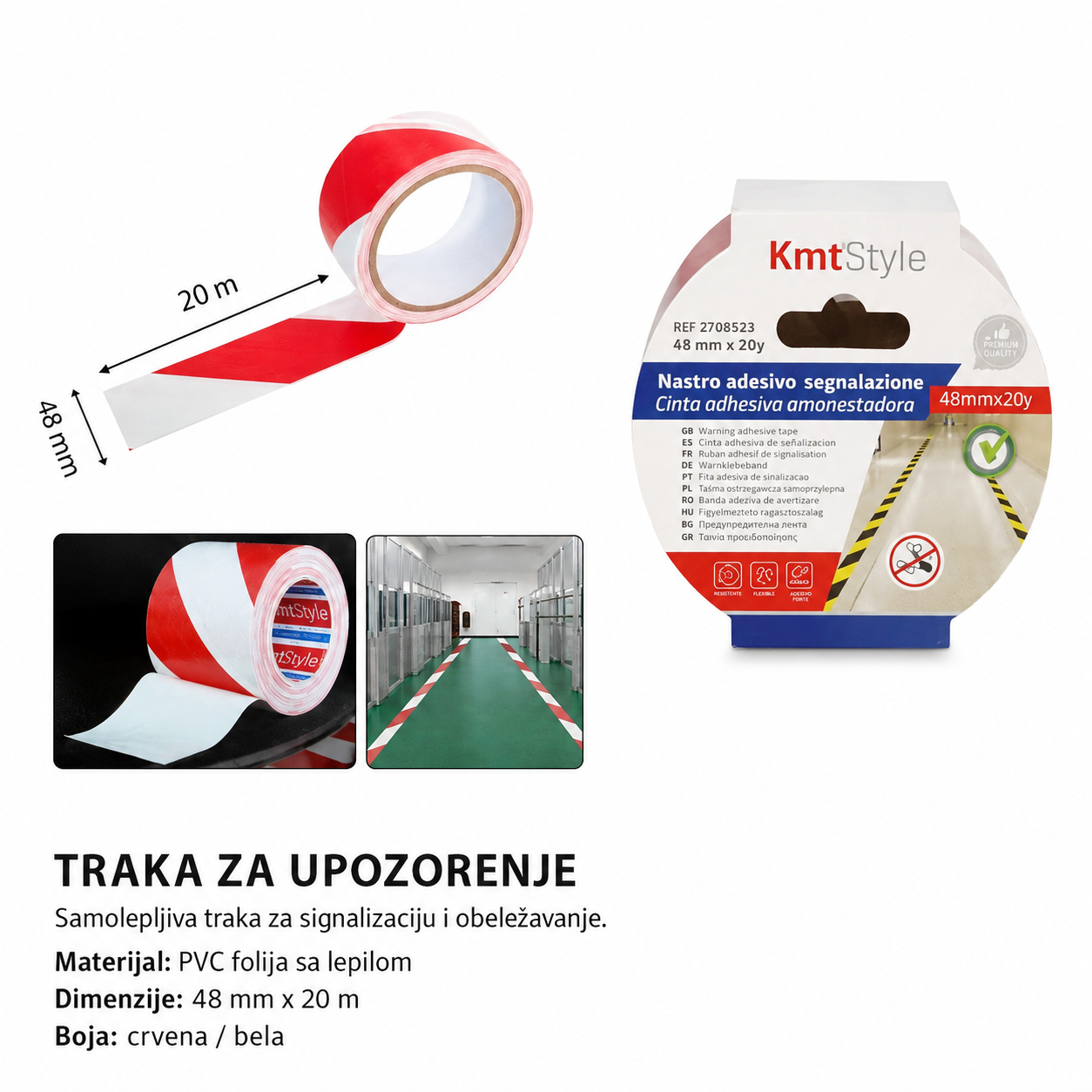 KMT Samolepljiva traka za upozorenje (crvena i bela) 2708523