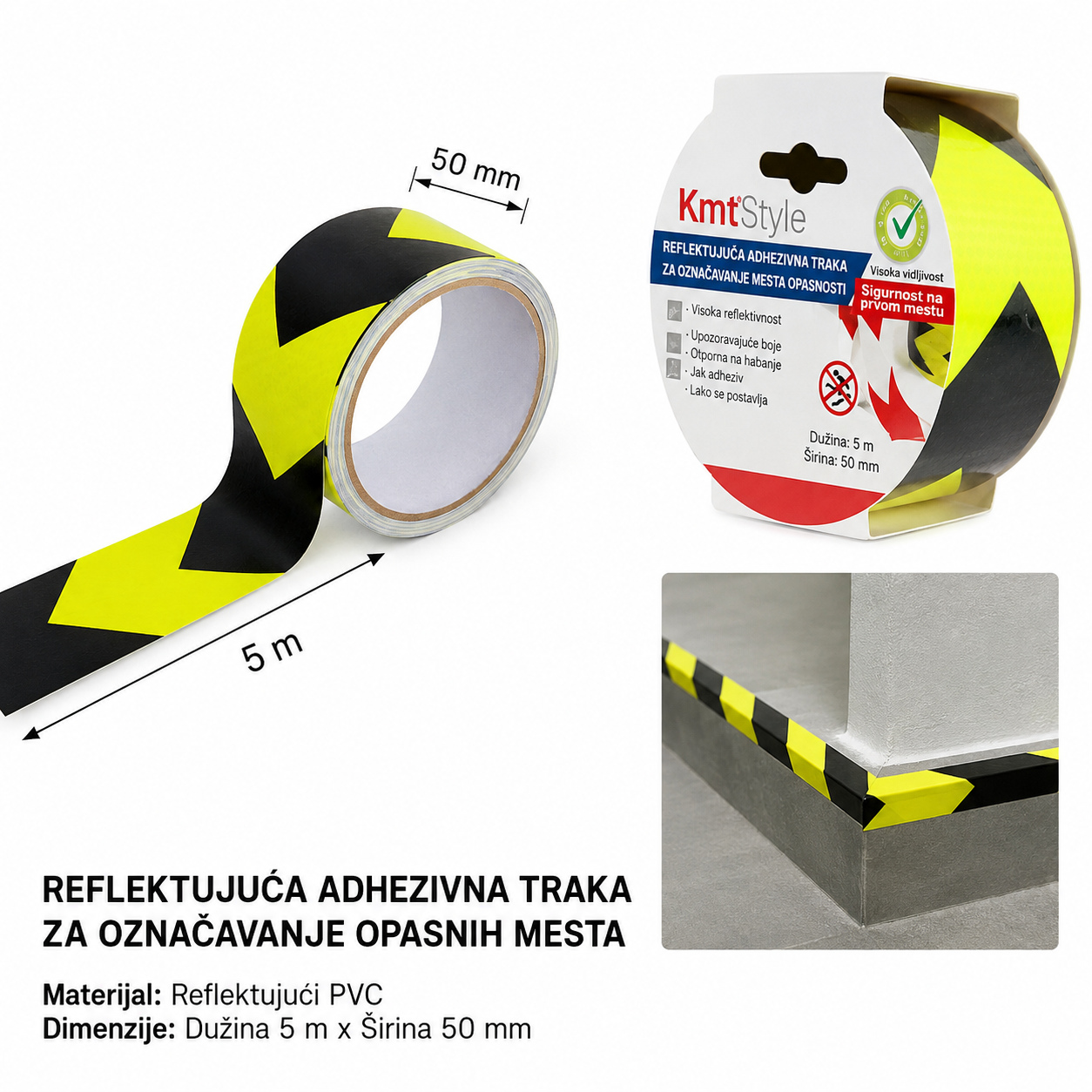 KMT Reflektujuća traka za upozorenje sa strelicama žuta i crna 2708527