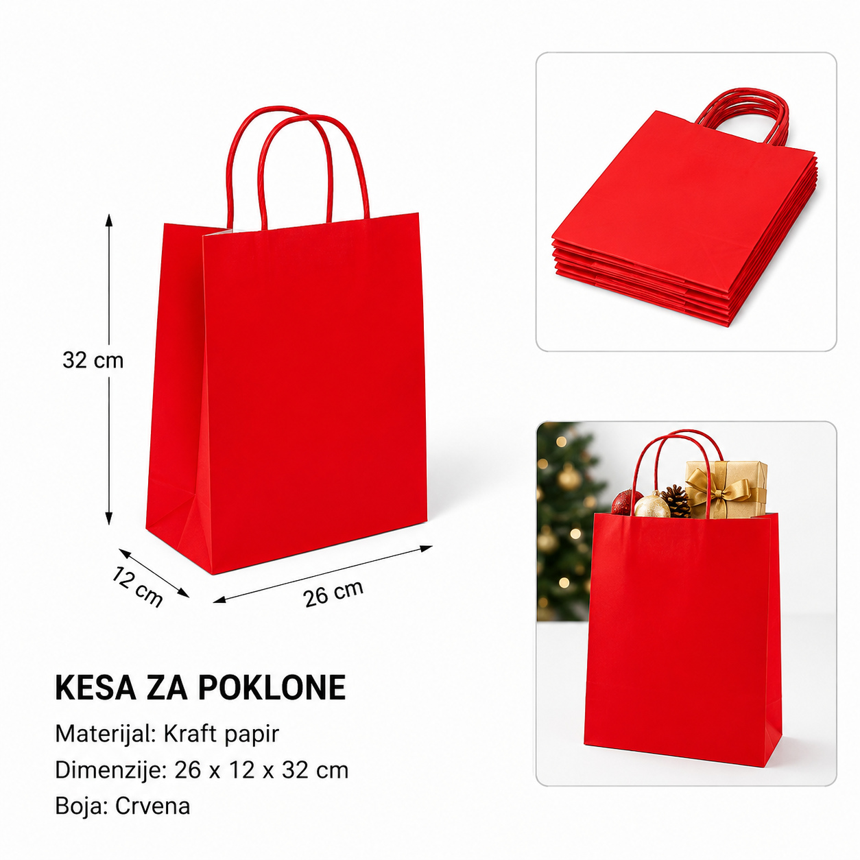 KMT Kraft papirna kesa, crvena 278694