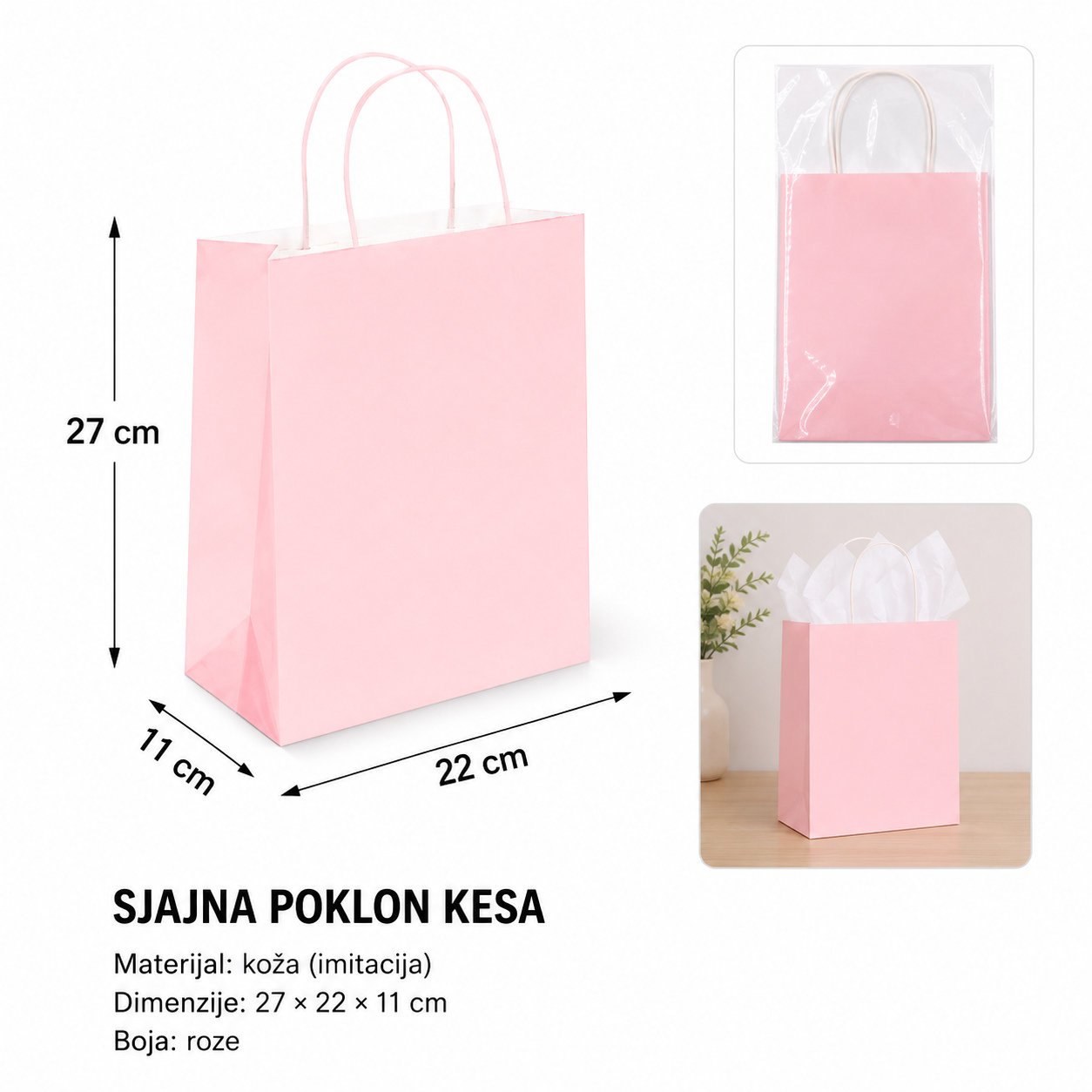 KMT kraft papir (roze) 27*22*11CM 278706