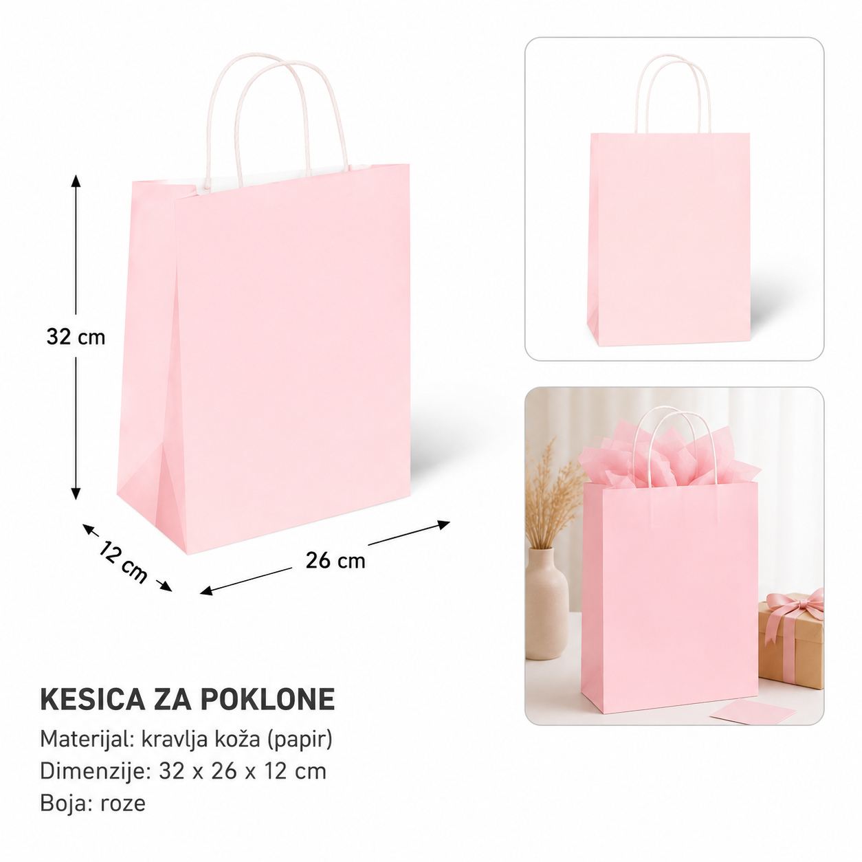 KMT kraft papir (roze) 32*26*12CM 278707