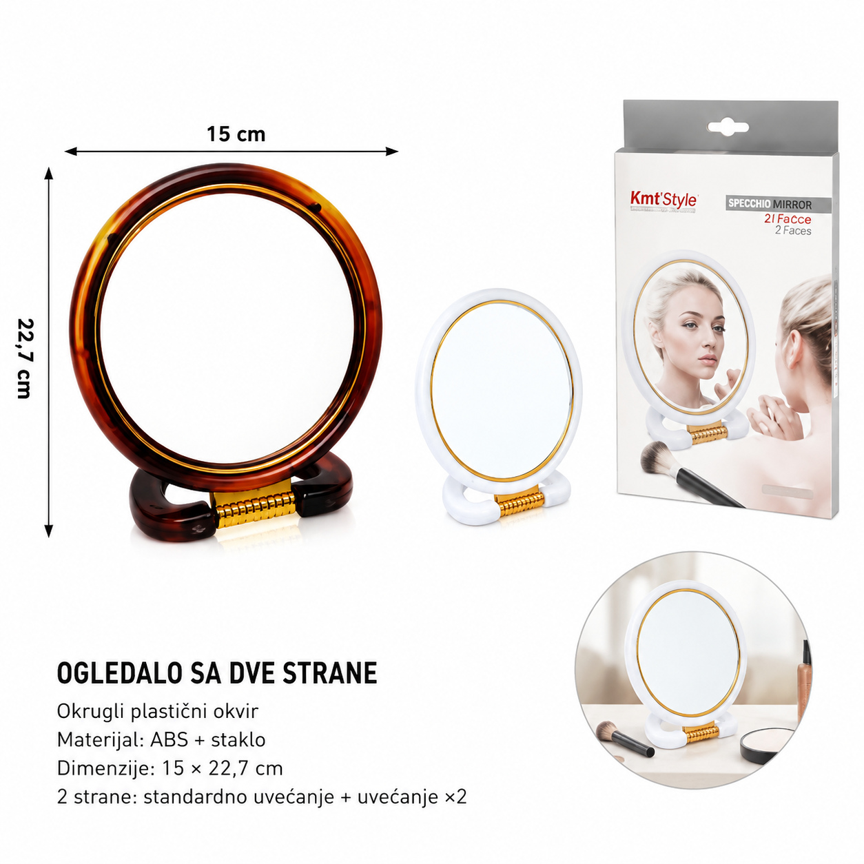 KMT Dvostrano ogledalo okruglog plastičnog okvira 2802685