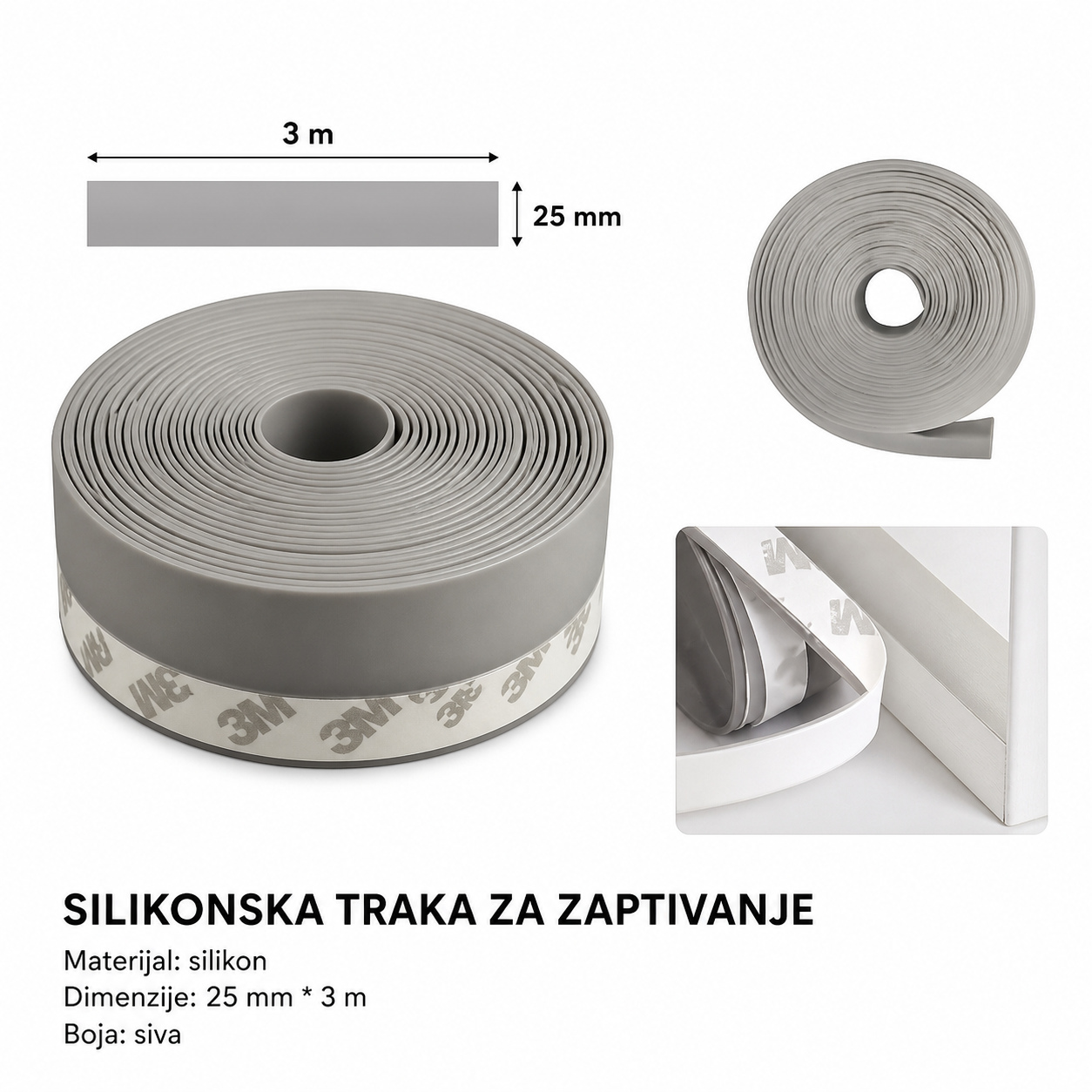 KMT Silikonske zaptivke za vrata i prozore sive 2901551