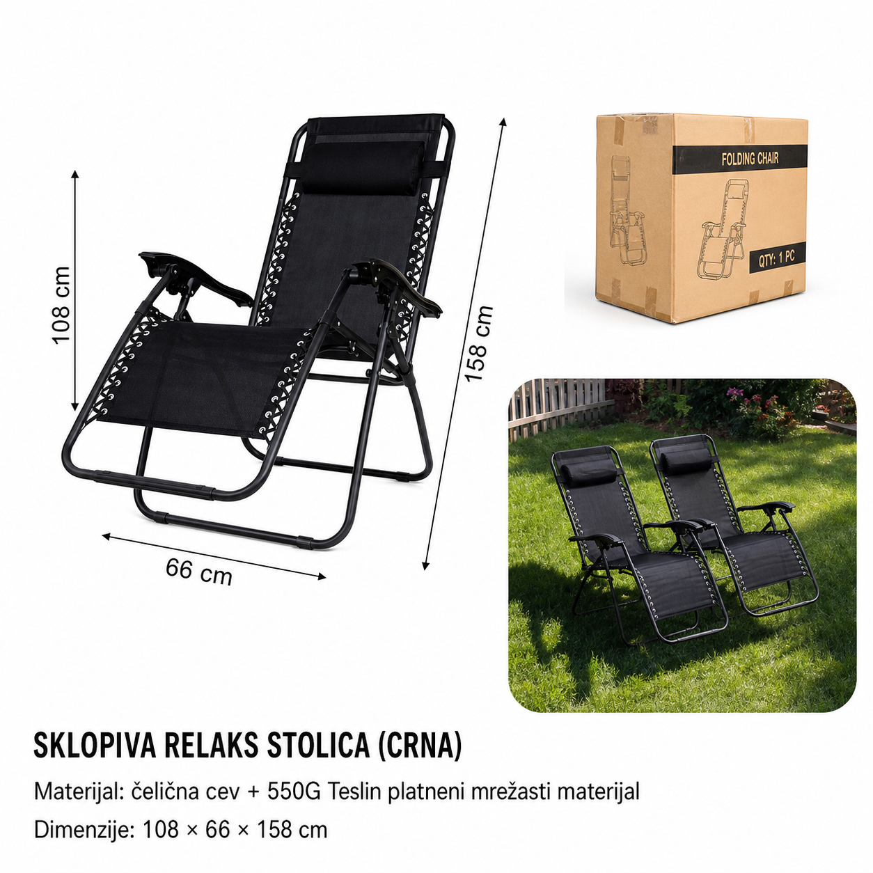 KMT Sklopiva stolica za plažu crna 2904002
